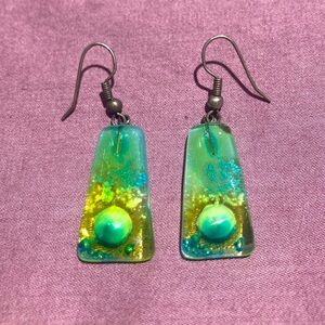 Green glass earrings